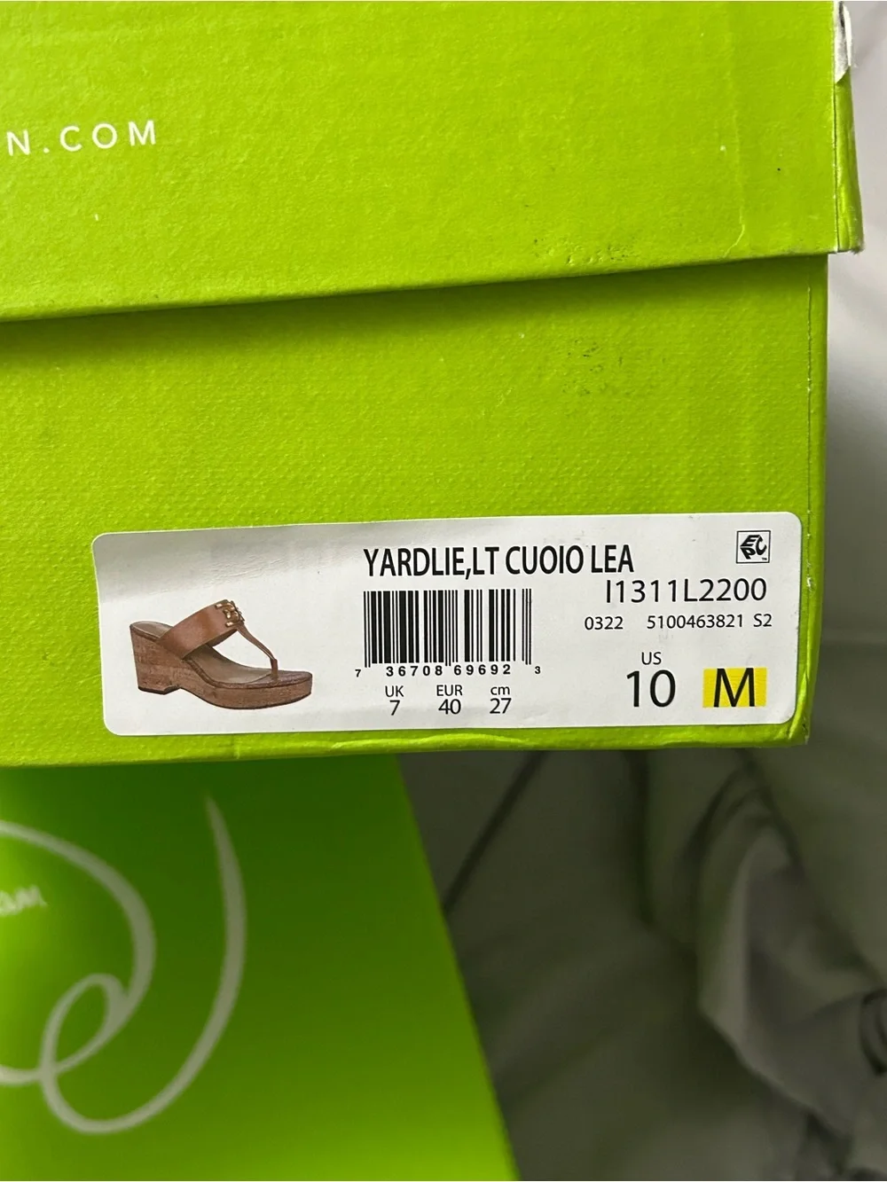 Sam Edelman Lime Green with White Logo Wedge Shoe Box Artwork
